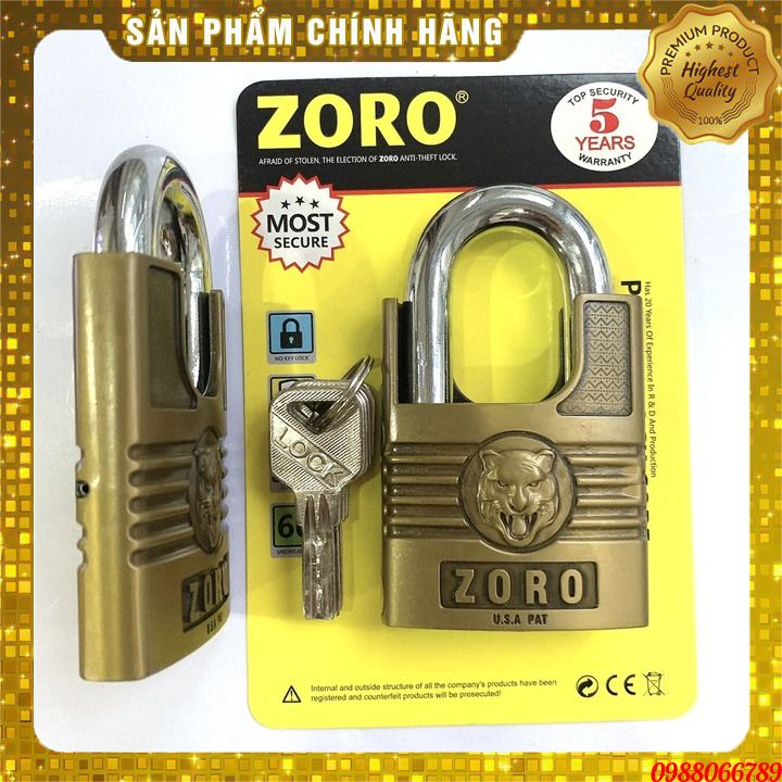 Khóa cao cấp ZORO 6 phân,đầu cọp,chìa muỗng⚡FREE SHIP⚡Công nghệ Mỹ:chống cưa-chống cắt-chống đục-chống cháy-chống nước