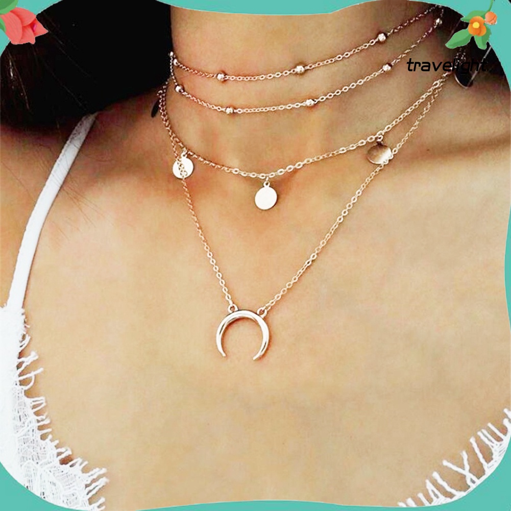 Vòng Cổ Choker Nhiều Lớp Mặt Hình Đồng Xu Phong Cách Boho Thời Trang Cho Nữ