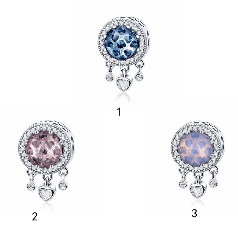 Hạt phụ kiện Bamoer trang trí vòng đeo tay hình tròn đính đá đẹp mắt 3 màu tùy chọn