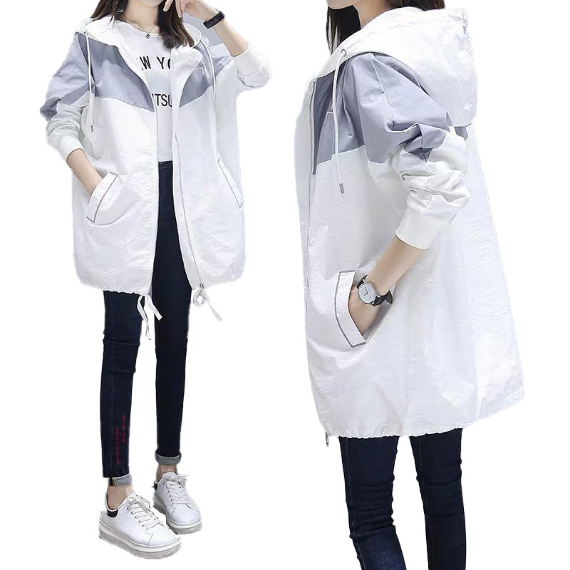 Áo khoác chống nắng nữ AES form dài vải dù phối 2 màu