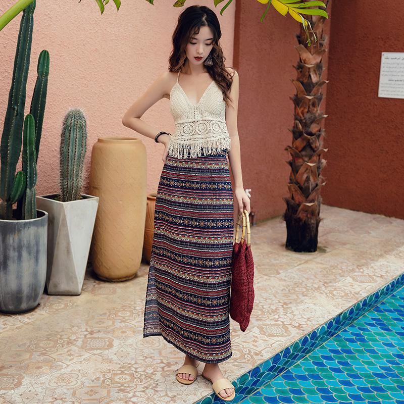 chân váy dài họa tiết thổ cẩm thời trang