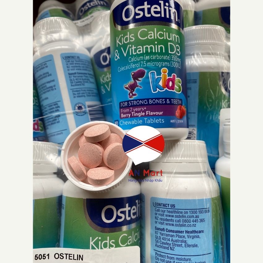 Vitamin D3 &amp; Calcium Ostelin Kids 90 viên cho bé từ 2 tuổi trở lên hàm lượng canxi 350mg