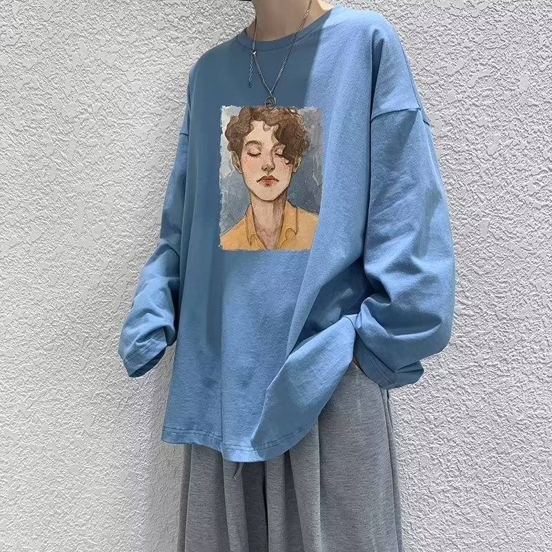 Áo Thun Tay Dài Cổ Tròn Dáng Rộng In Chữ Phong Cách Hip Hop Thời Trang Cho Nam Giới Size M-5XL