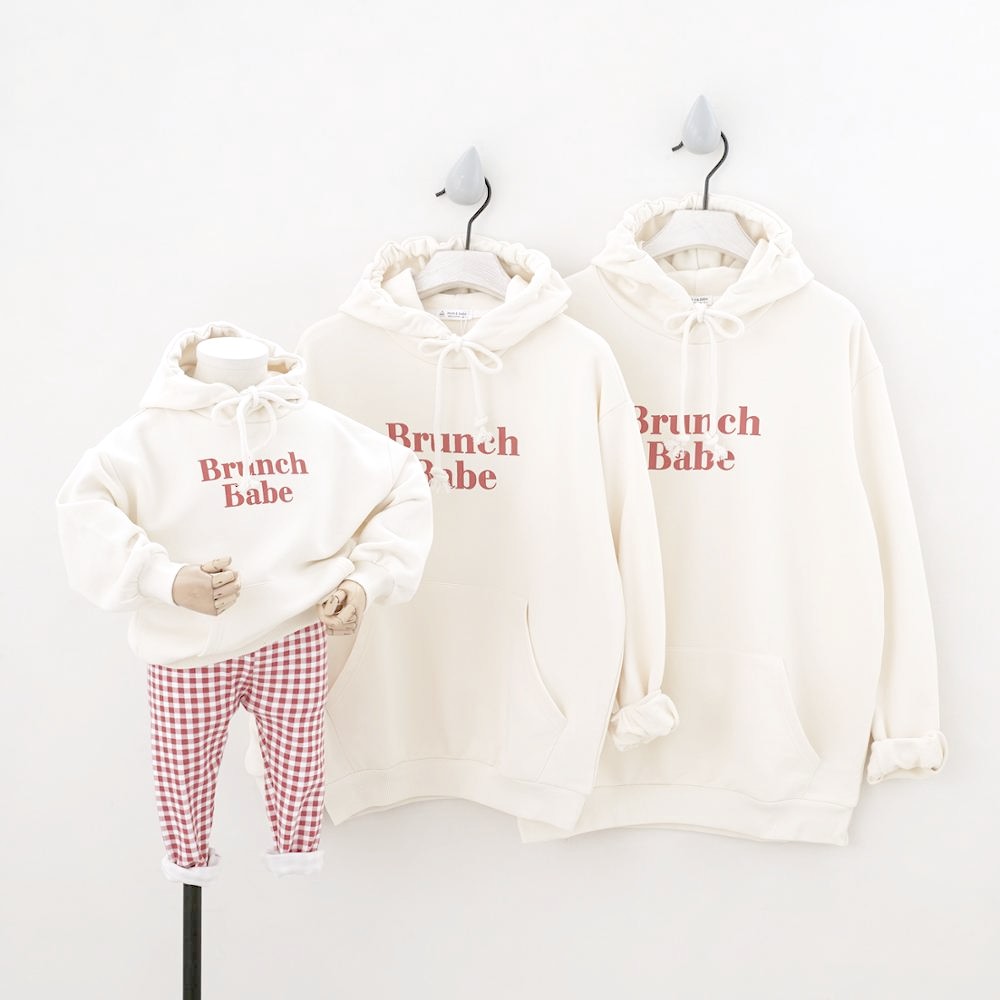 Áo Hoodie Gia Đình Familylove - Áo Hoodie Nón/Túi Brunch Babe Dễ Thương Chất Liệu Nỉ Da Cá Cao Cấp
