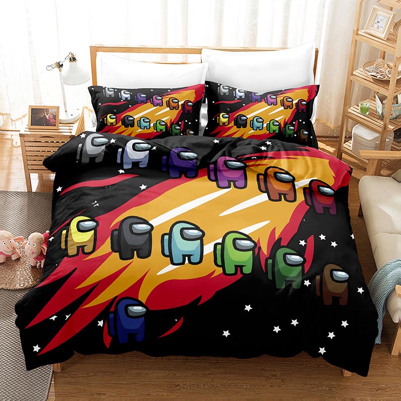 Among Us 3in1 Bedsheet Set Queen Size Bed Sheet Impostor Crewmate Double Home Bedroom Washable Bedsheet needs