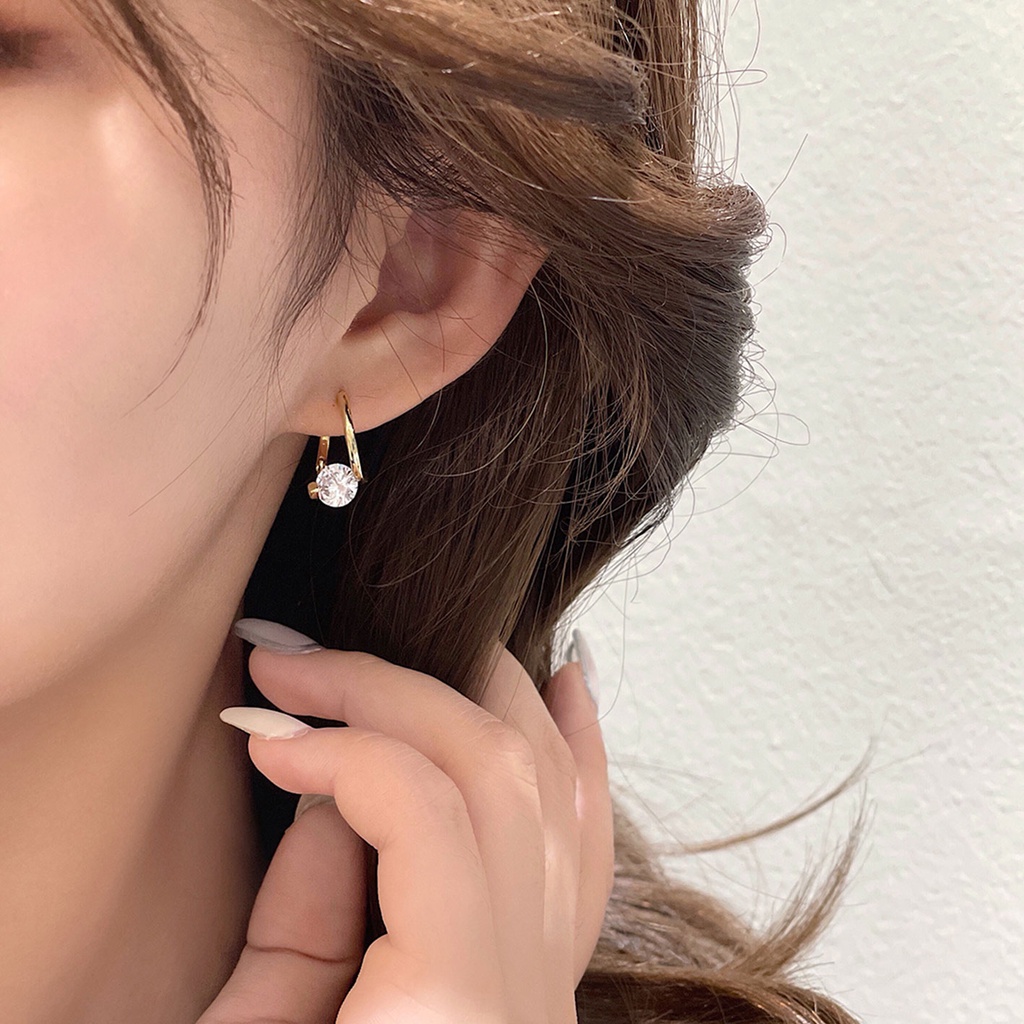 Khuyên Tai Bạc Sterling S925 Đính Đá Zircon Cỡ Nhỏ Tinh Tế Thời Trang Cao Cấp