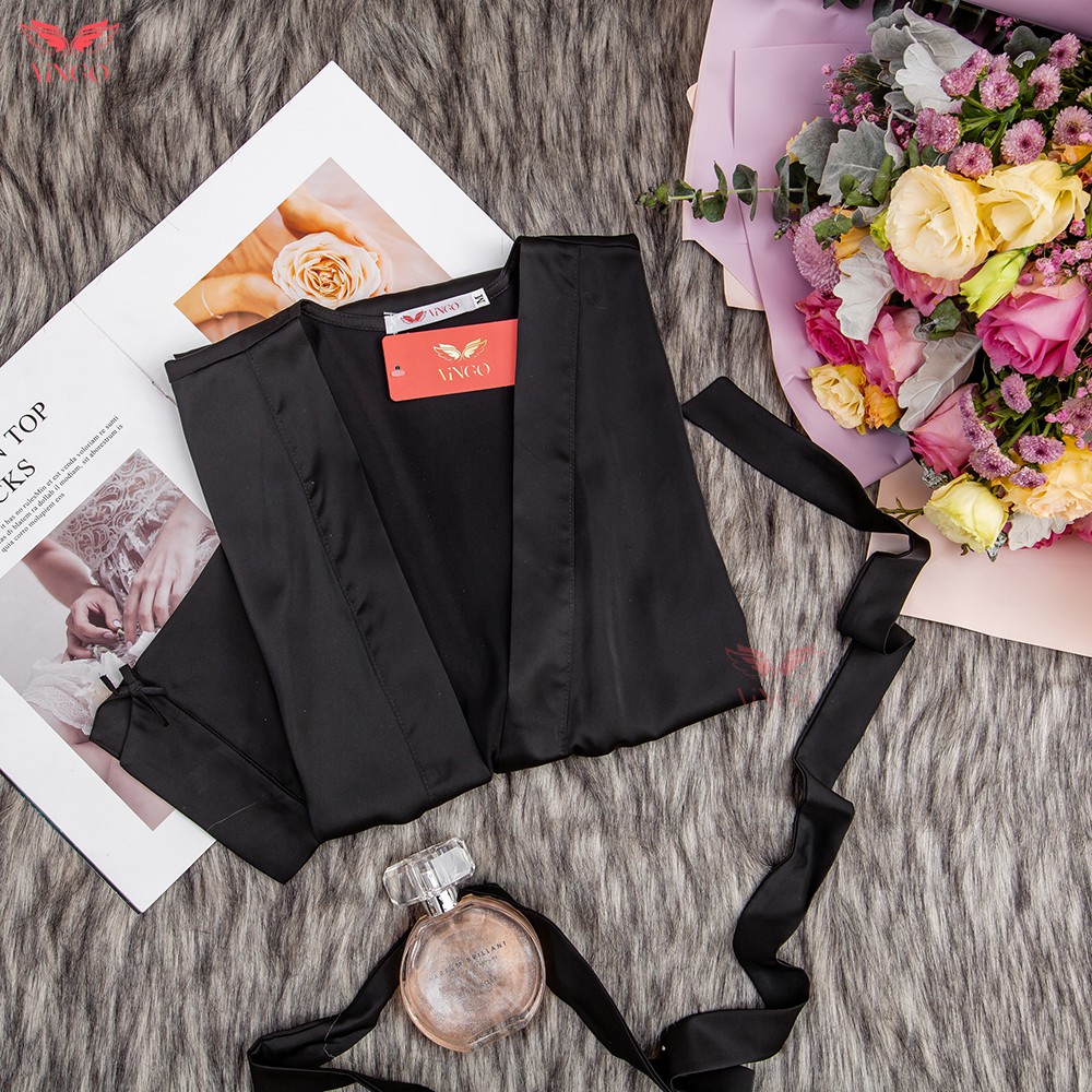 Áo choàng lụa dáng dài tay lửng có dây thắt eo thiết kế Vingo AC11 VNGO | BigBuy360 - bigbuy360.vn