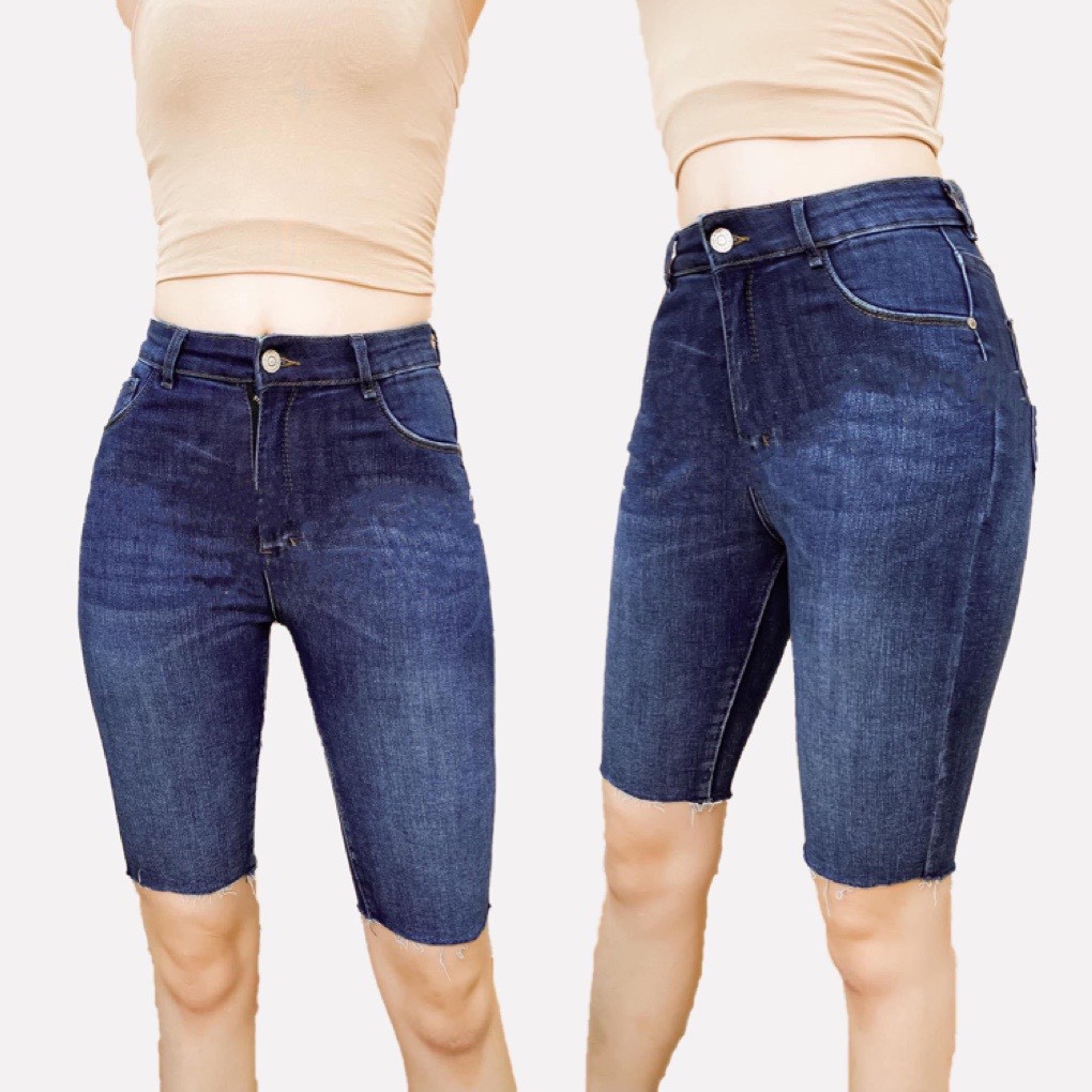 Quần jean nữ ngố / lửng BIG SIZE lưng cao, co dãn mạnh trơn truyền thống dành cho người béo 60-90kg Moliruan 3549