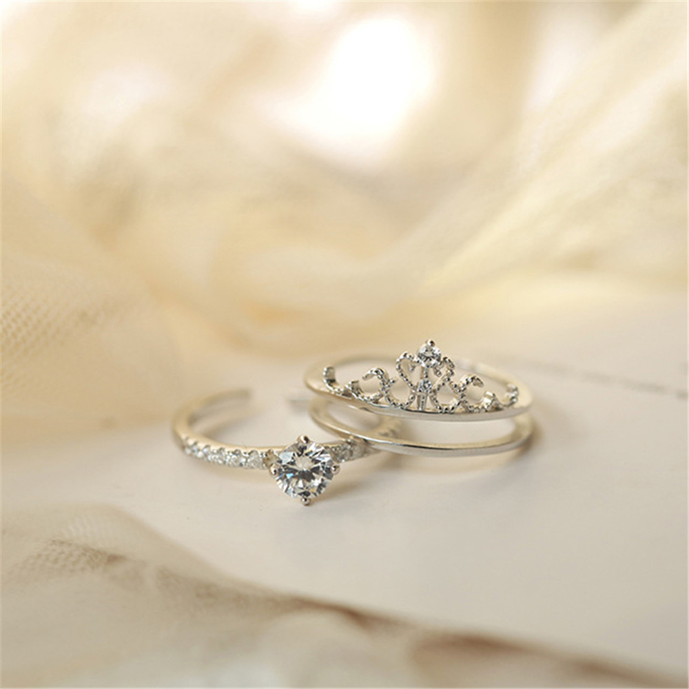 Nhẫn Hình Vương Miện Đính Đá 2 Trong 1 Thời Trang Cho Nữ S925 Yanqueens Quà tặng phụ kiện