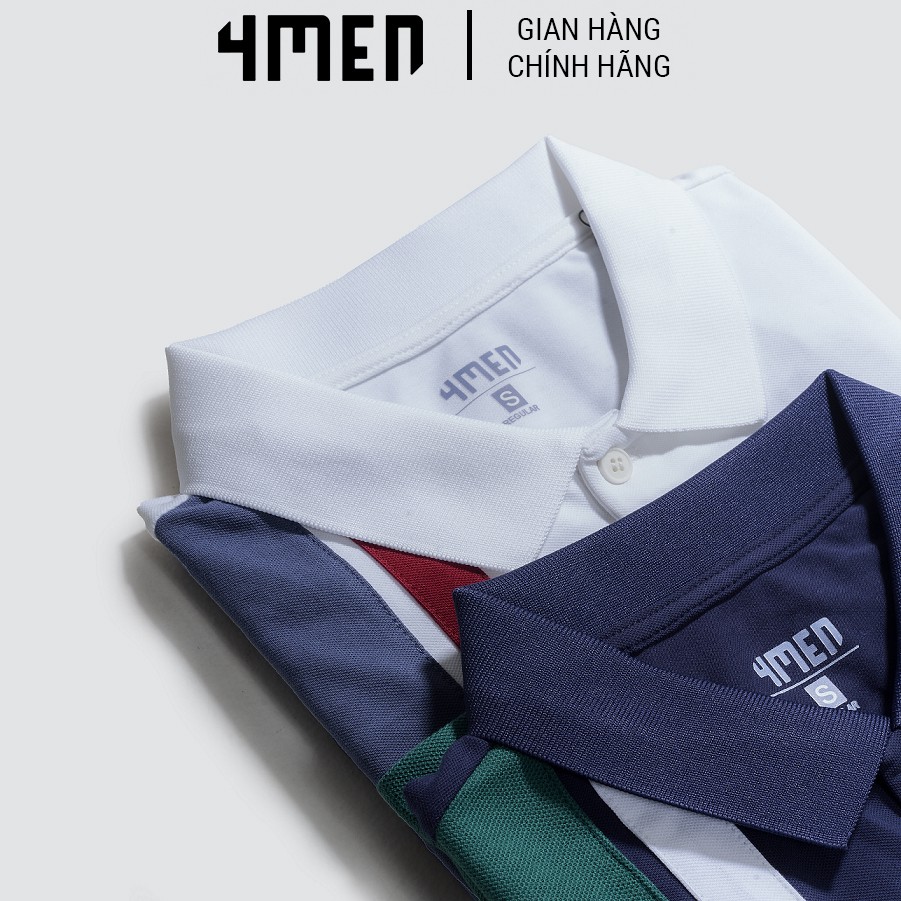 Áo thun polo nam có cổ 4MEN PO041 cổ trụ bẻ, ngắn tay, form suông, vải cá sấu cotton cao cấp phối sọc độc đáo | BigBuy360 - bigbuy360.vn