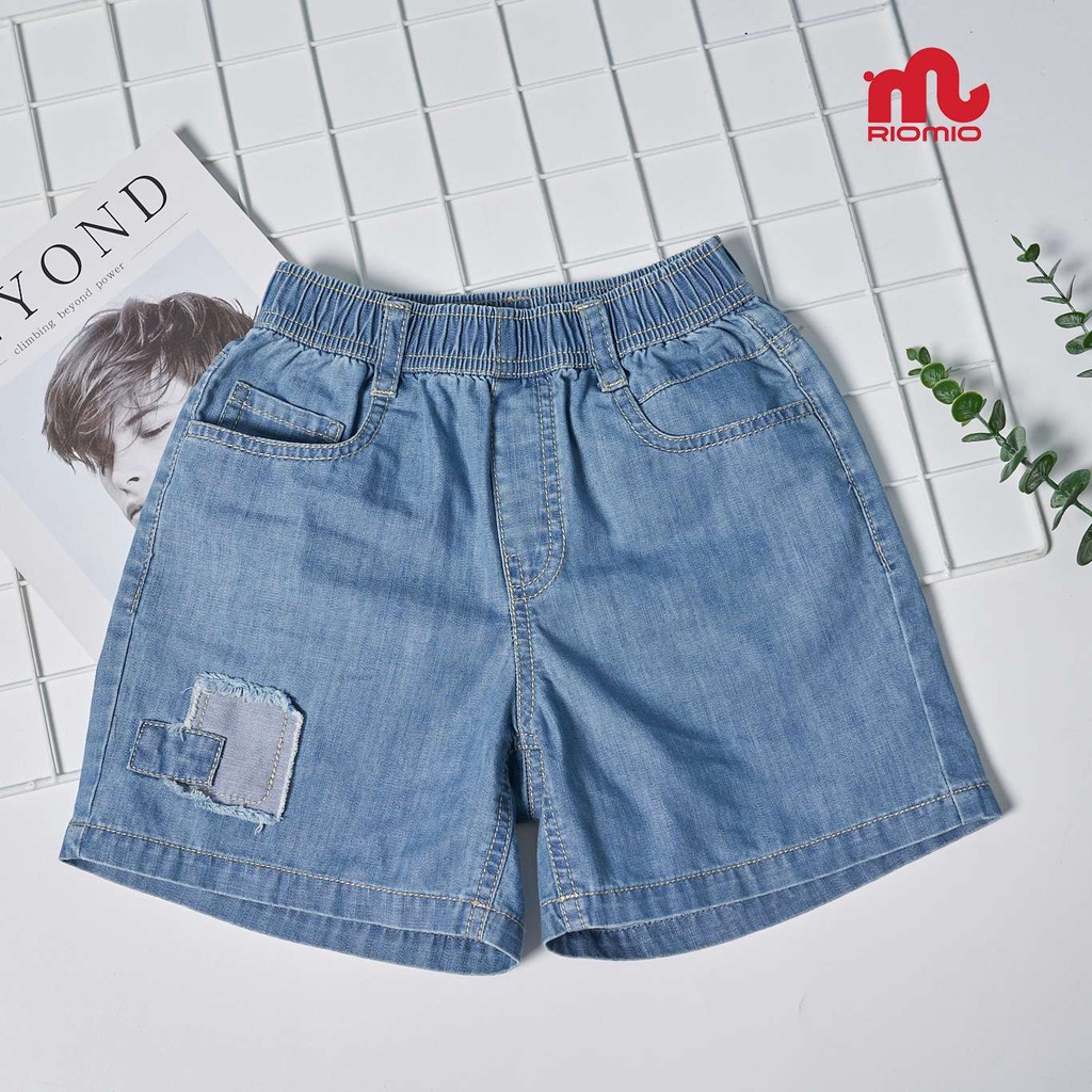 Quần short jean cho bé trai 3-11 tuổi (15-40kg) RIOMIO sooc bò ống rộng cạp chun 100% cotton - RM219