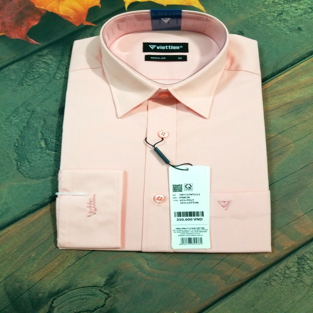 Aó sơ mi nam Việt Tiến dài tay màu Hồng dâu ,chính hãng , cao cấp  - form suông REGULAR - tà bầu