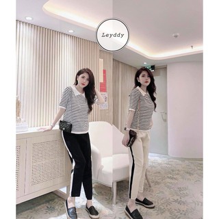 Set Bộ Len Nữ Ngắn Tay Cổ Bẻ Dáng Thể Thao Leyddy.