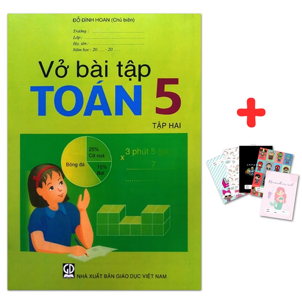 Sách - Vở Bài Tập Toán Lớp 5 Tập 2 kèm 5 cuốn vở ô ly 100gsm 48 trang