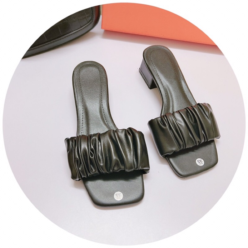 Guốc cao gót quai ngang bèo nhúm gót vuông 4 cm