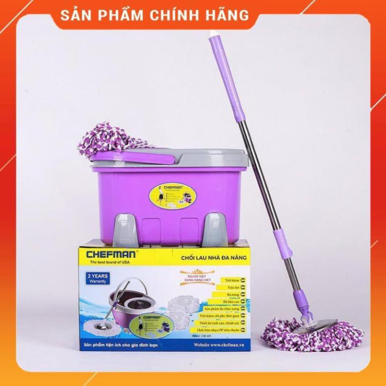 [FreeShip] [Grab: hoả tốc 1h] BỘ CHỔI LAU NHÀ 360 ĐỘ CHEFMAN TÍM kèm 02 bông Huy Anh