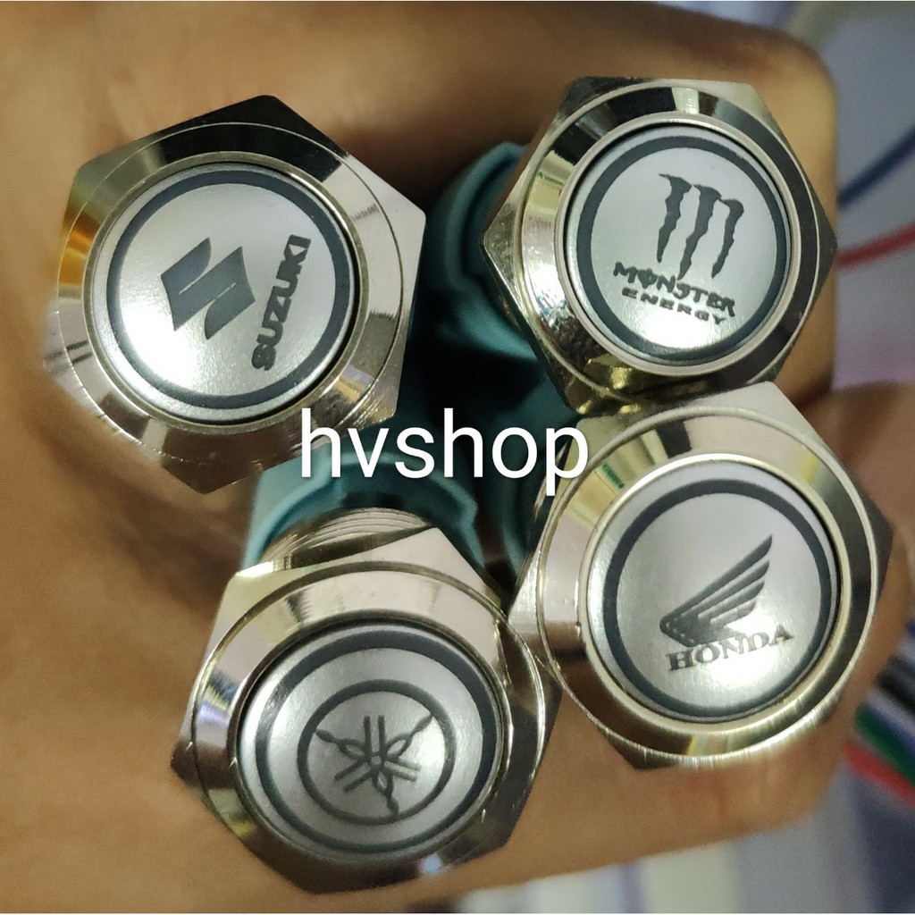 Cong tac xe may Công tắc nhấn giữ  LOGO LED cho ô tô, xe máy 16mm HV shop có đèn ( 1 cái kèm dây )