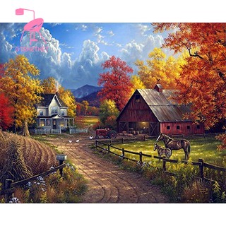 Tranh Thêu Trang Trí Thủ Công 5d Hình Ngôi Nhà Trên Nền Đen (Mũi Thêu Hình X)
