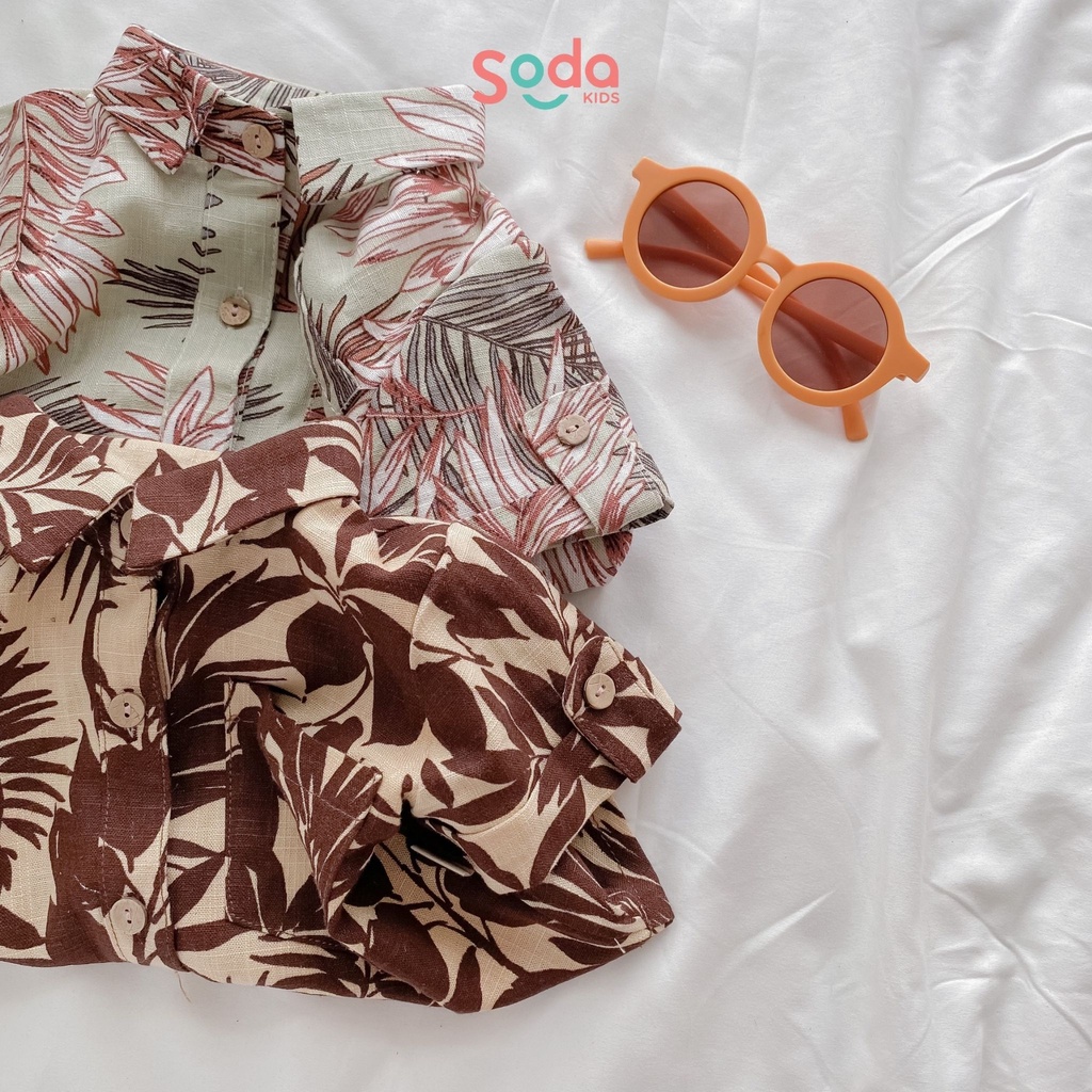 Áo sơ mi cho bé Summer SODA KIDS họa tiết đi biển, chất liệu Linen Hàn mềm mại, thoáng mát