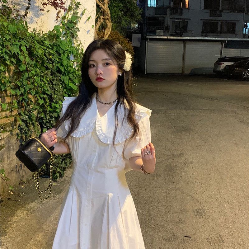 Đầm Sơ Mi Trắng Cổ Búp Bê Dáng Rộng Thời Trang Mùa Hè 2022 Phong Cách Pháp Mới