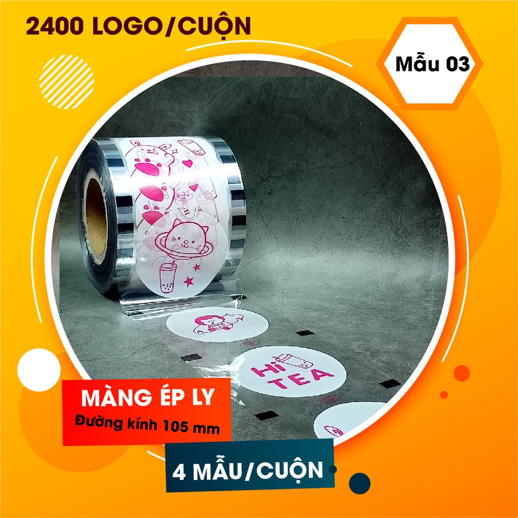 Cuộn màng ép cốc nhựa, màng ép ly nhựa, màng dập cốc in sẵn 2400 logo/cuộn dùng cho cốc 300 ml, 500 ml, 700 ml