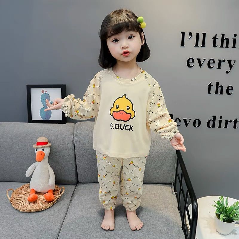 [Hàng Mới Về] Bộ Đồ Ngủ Cotton Dài Tay Thoải Mái Thoáng Khí Phong Cách Phương Tây Cho Bé