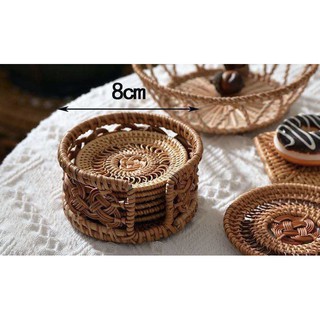 bộ 6 lót ly đĩa sứ mây tre