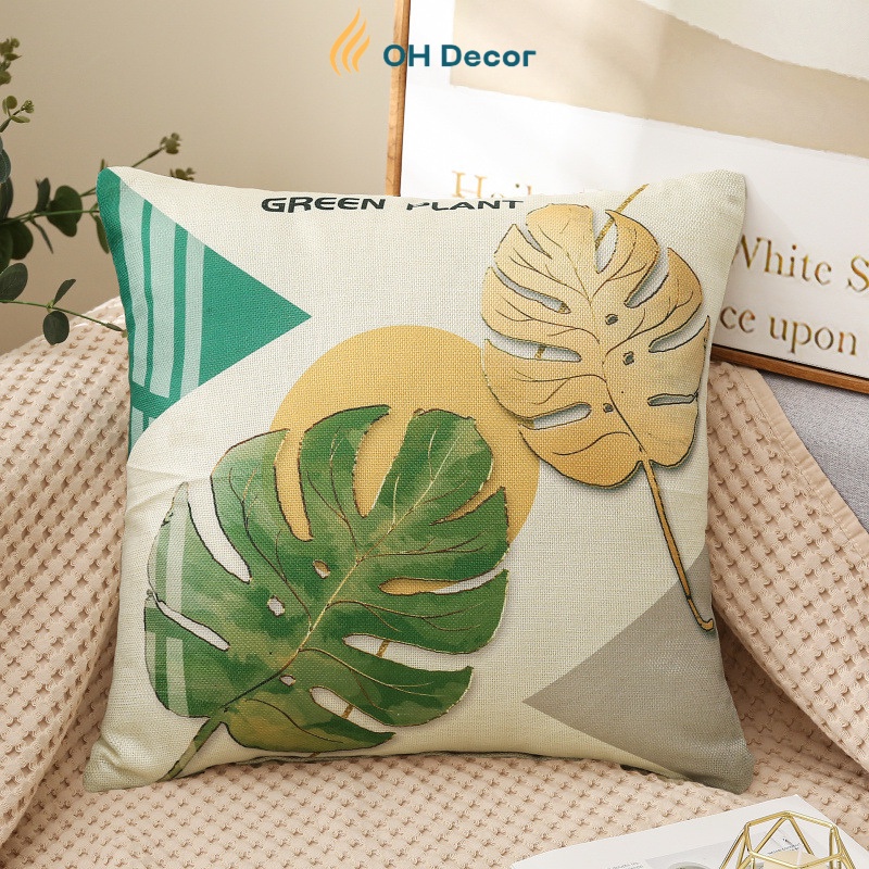 Gối tựa lưng gối sofa vuông 45x45 hình lá phong cách hiện đại