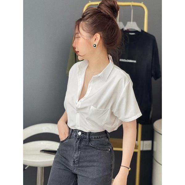 Áo sơ mi thô lụa cộc tay 1 túi nhiều màu sắc