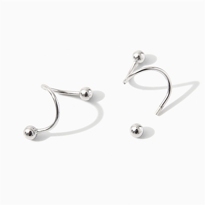 Bông tai nữ AURA bạc,khuyên tai bi hai đầu dáng xoắn cá tính-AURASILVER-KT04