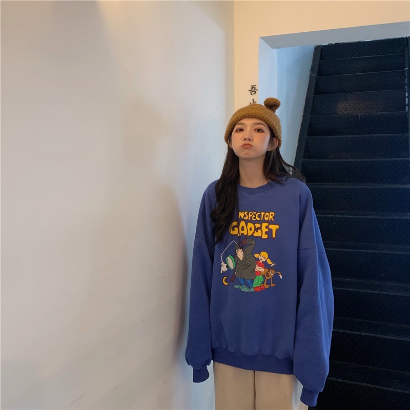 Áo sweater nữ form rộng phong cách áo sweater nữ nỉ unisex in hoạt hình GADGET thời trang du lịch đi học | BigBuy360 - bigbuy360.vn
