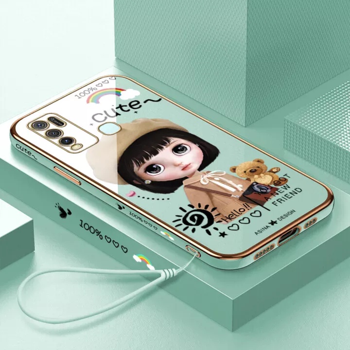 Ốp Điện Thoại Mềm Mạ Điện Hình Cô Gái Beret Cho Vivo Y50 Y30 Y30i Y20 Y20S Y20i Vivo Y20S G Y12A Y12S