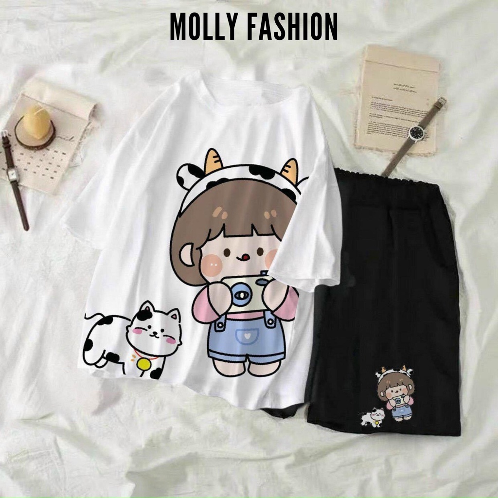 Set đồ bộ hoạt hình ❤️ Bộ mặc nhà Cartoon GIRL MÈO form rộng Freesize Molly Fashion