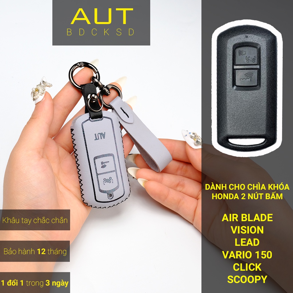 Bao da bảo vệ chìa khoá Smartkey AB Air Blade Honda Lead Vision Vario Click da bò khâu tay ABKV AD có tay cầm mẫu mới