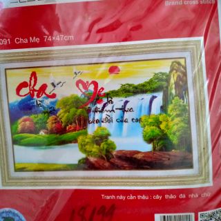 Tranh thêu chữ thập Cha mẹ KT 74*47cm(hình thật)