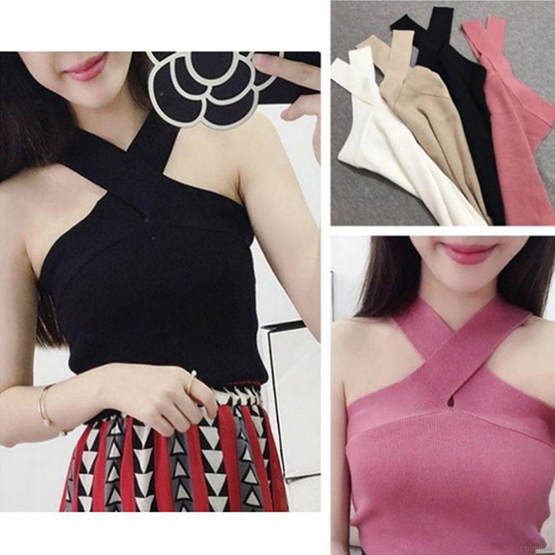 Áo yếm dệt kim thiết kế màu trơn cá tính cho nữ