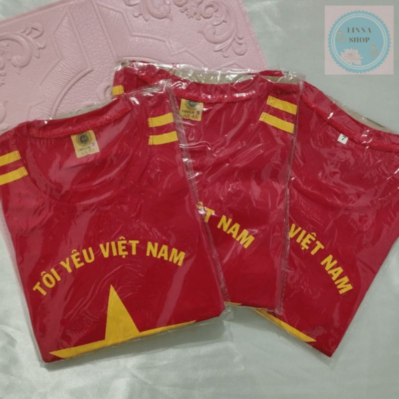 Đồ Thể Thao Trẻ Em _ Bộ Quần Áo Tôi Yêu Việt Nam Cho Bé Chất Vải Mềm Mịn Mát Sai 6 -25kg