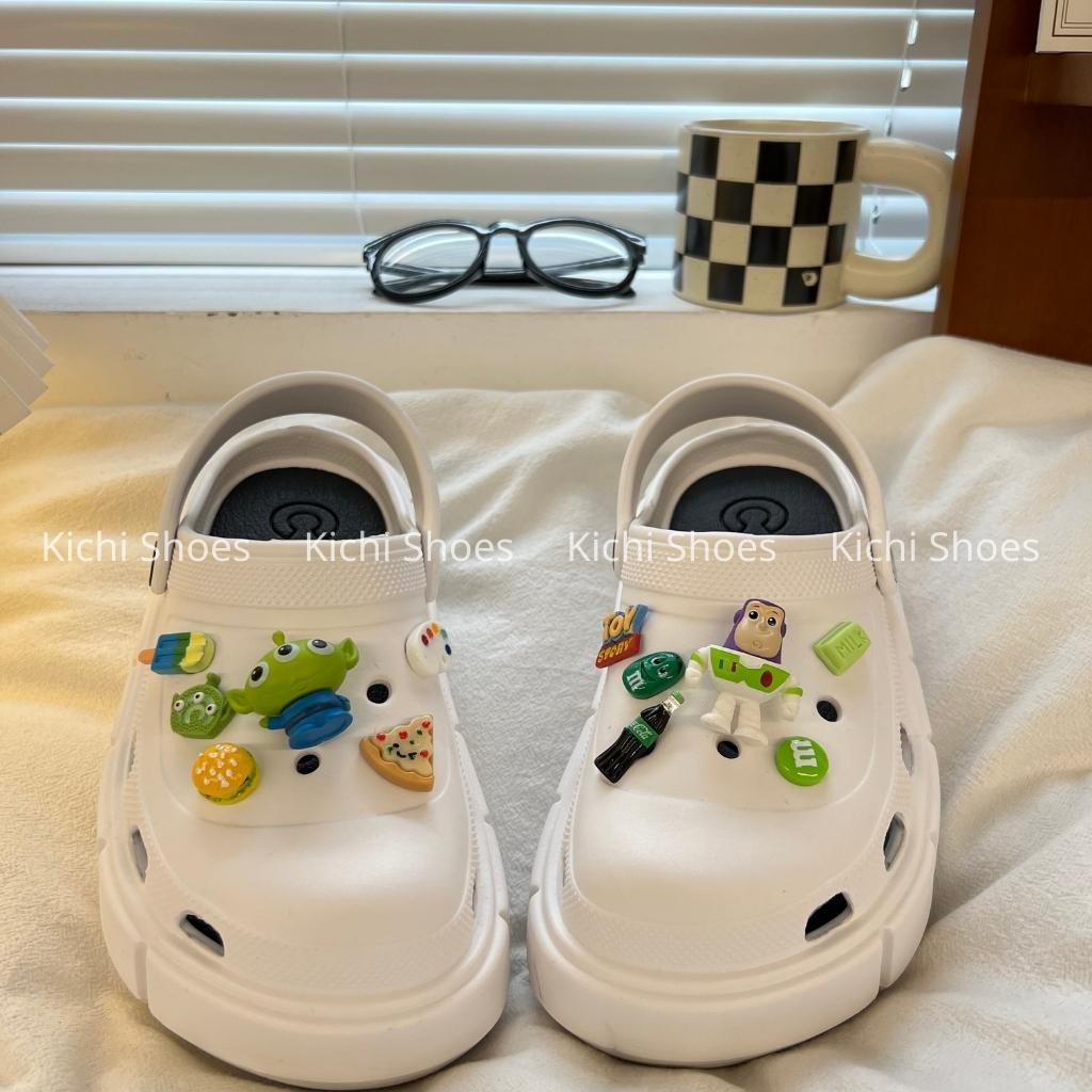 Dép sục crocs đế cao dày phiên bản đặc biệt hình toy Giày sục cross đế bằng kèm sticker Kichi Shoes