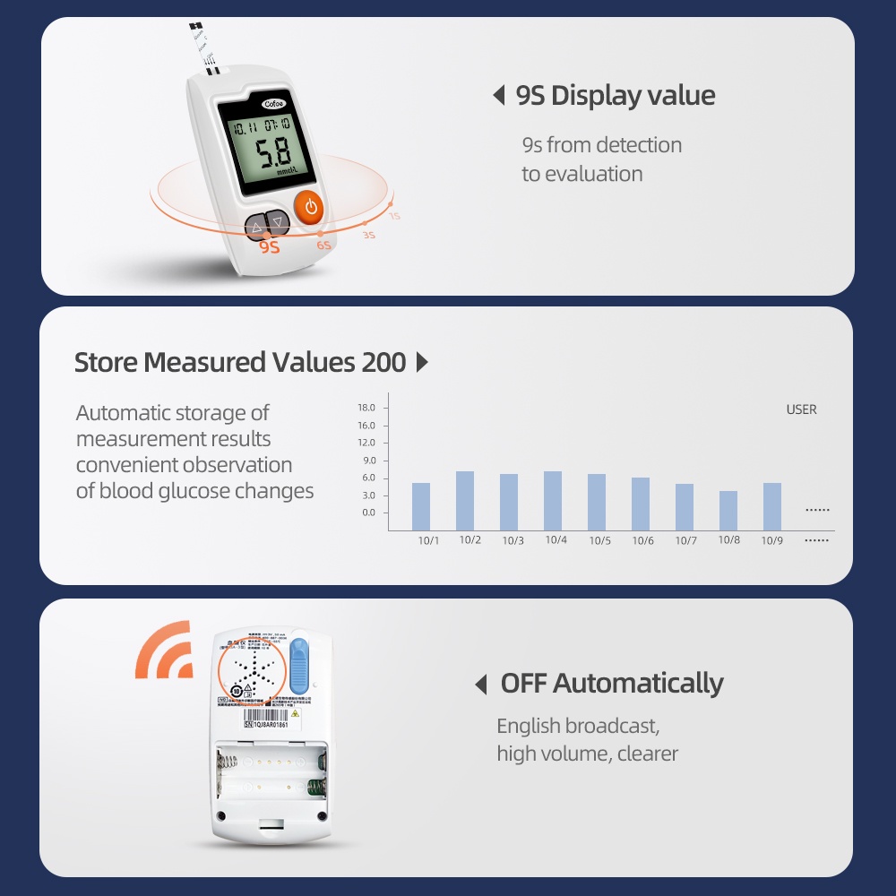 Máy Đo Đường Huyết Cofoe Yili Theo Dõi Sức Khỏe Tại Nhà Với 50 Que Thử Kim Lấy Máu Cho Người Bị Tiểu Đường