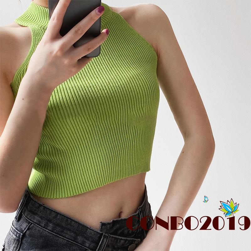 Áo Croptop Sát Nách Cổ Tròn Màu Sắc Trơn Thời Trang Cho Nữ