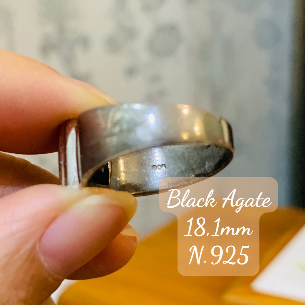 N42. Nhẫn Black Agate vintage vuông Unisex | Độc lạ | Vintage Necklace|| Si Nhật | Japan | 2HAND | trang sức nhật bản