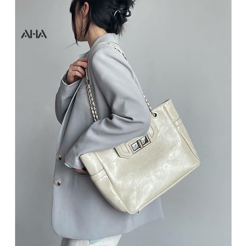 Túi xách AHA official chất liệu da sáp dầu cỡ lớn phong cách cổ điển Hàn Quốc
