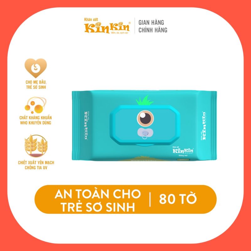 Khăn Uớt Kin Kin Cao Cấp Không Mùi 80 Tờ Tinh Chất Yến Mạch Cho Ô Tô Máy Bay Em Bé