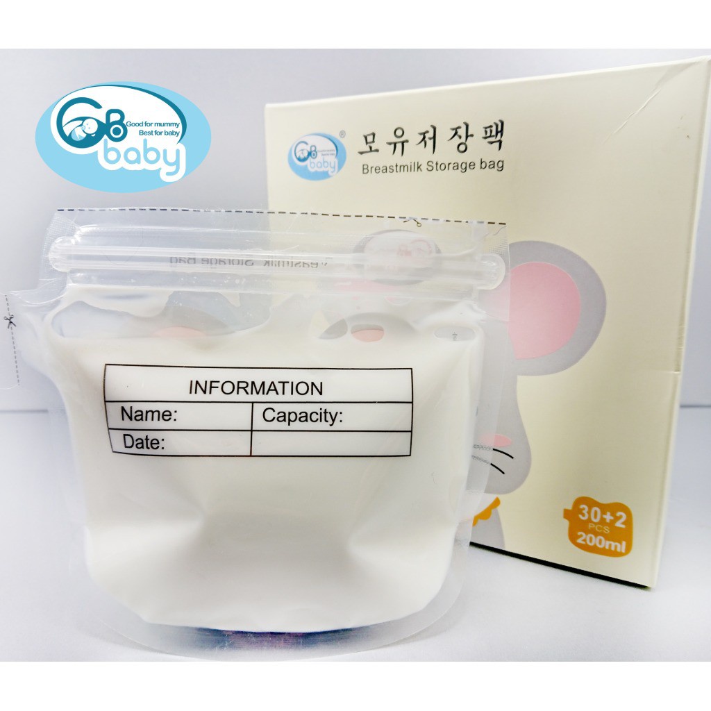Túi trữ sữa GB Baby 200ml có vòi rót hình bé chuột đáng yêu