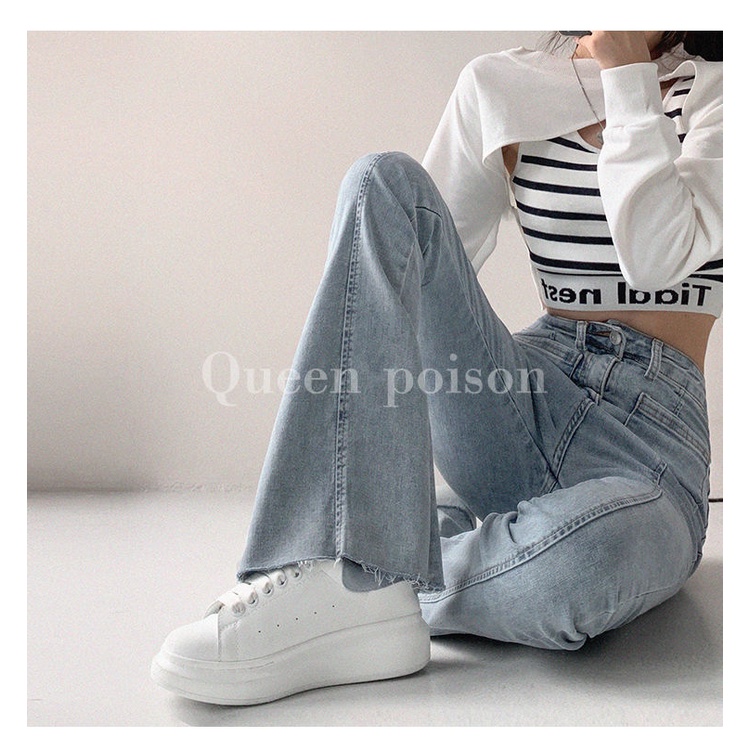 Cocory vn Quần Jean Ống Đứng Lưng Cao Phong Cách Đường Phố Cổ Điển