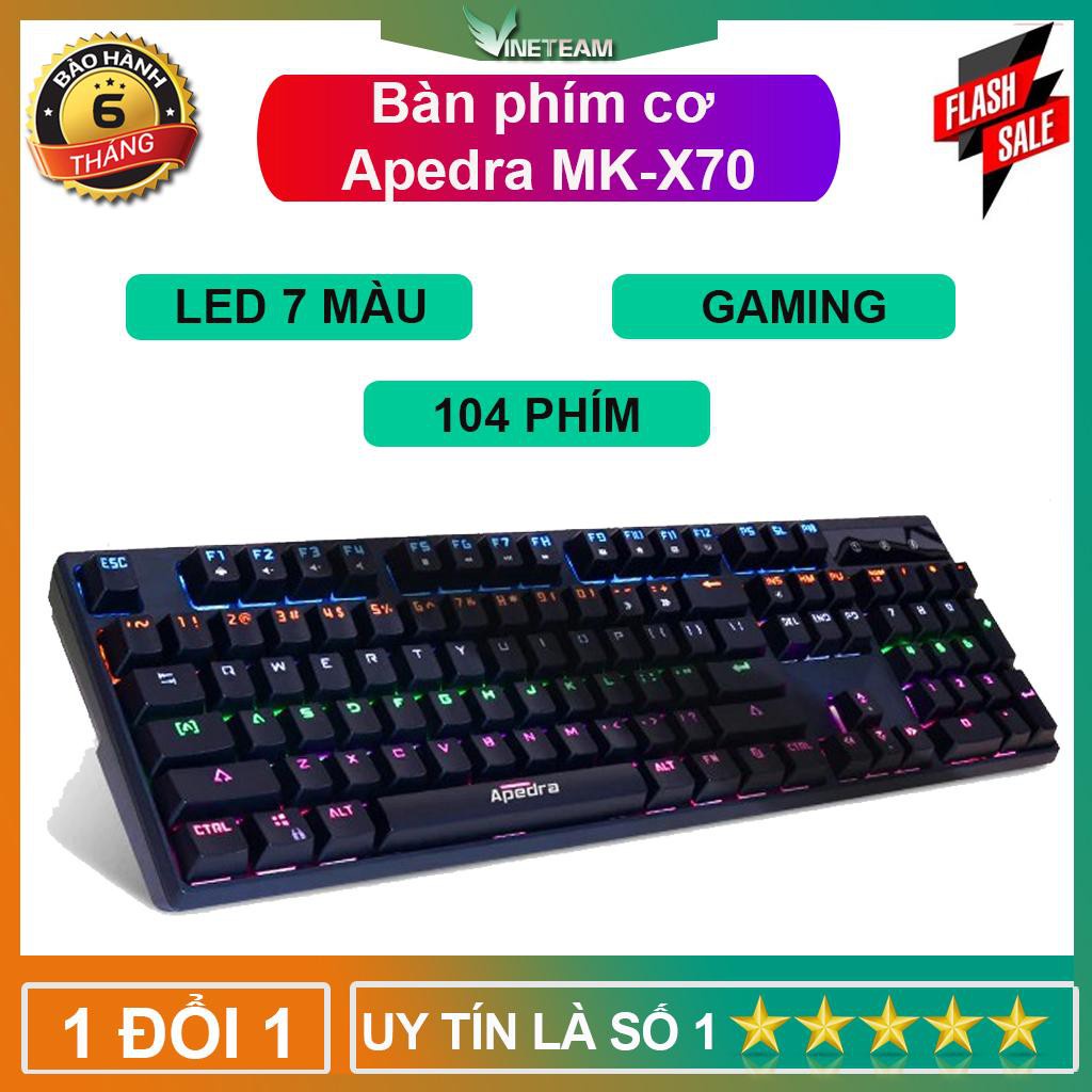 BÀN PHÍM CƠ CHUYÊN GAME APEDRA MK- X70 - LED ĐỔI MÀU USB 104 phím led RGB nhiều chế độ Swith blue -dc3019