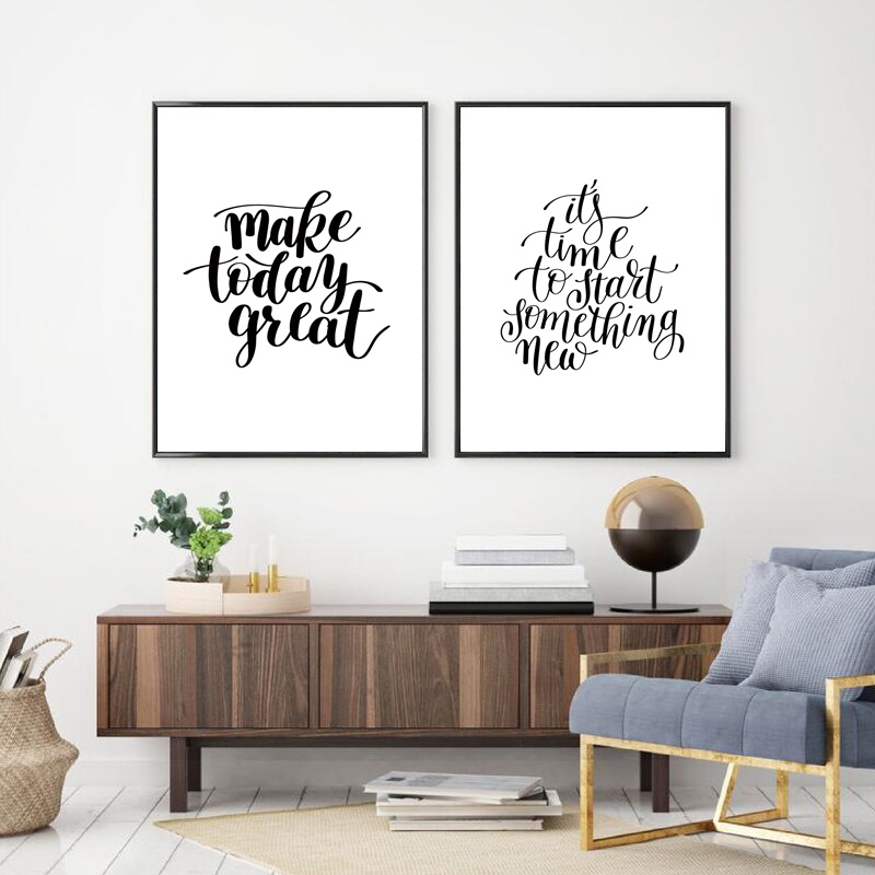 Tranh Vải Treo Tường In Câu Trích Dẫn Cảm Hứng Màu Trắng Đen Trang Trí Phòng Khách / Phòng Ngủ