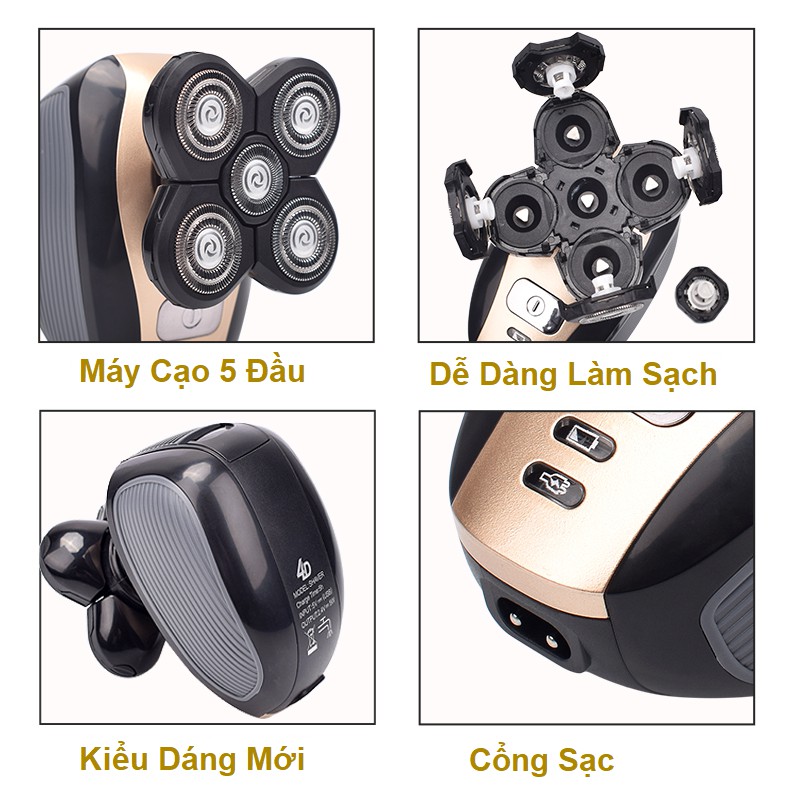 Máy Cạo Râu Cao Cấp Đa Năng 4D 5in1 - Cạo Râu. Cắt Tỉa Lông Mũi, Massage Da Mặt, Chống Thấm Nước Cao Cấp, Bảo Hành 6T