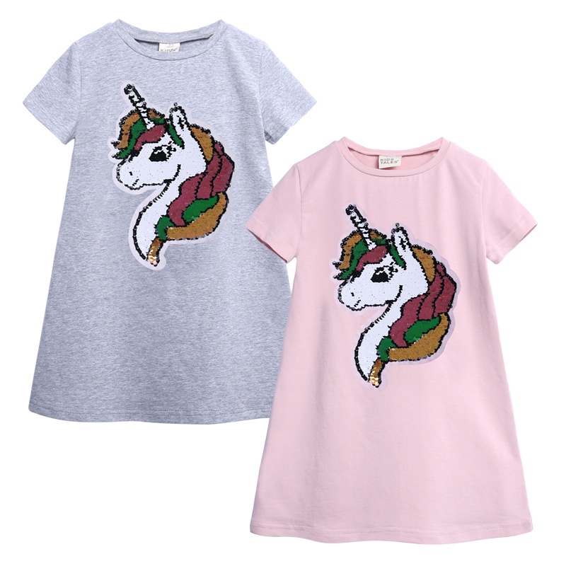 Đầm Công Chúa Tay Ngắn Đính Kim Sa Lấp Lánh Cho Bé Gái 1-8 Tuổi