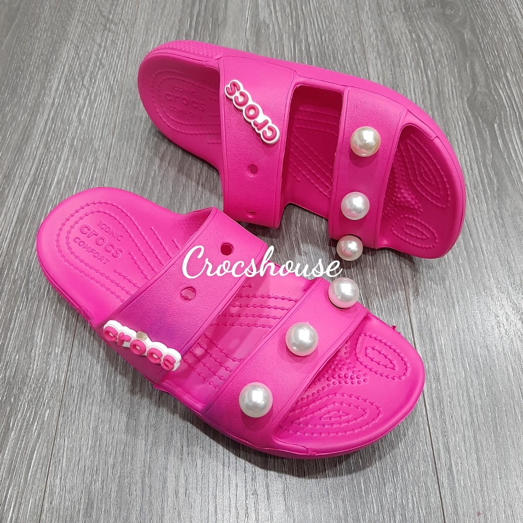 Dép crocs hai quai ngang classic tặng 2 jibbitz, dép quai ngang crocs nam nữ kèm sticker - Cross house